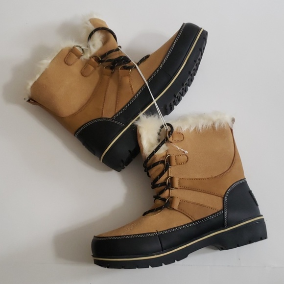 NEW Fur Boots Lace Up Winter Tan Booties Sz 9 - Picture 4 of 7